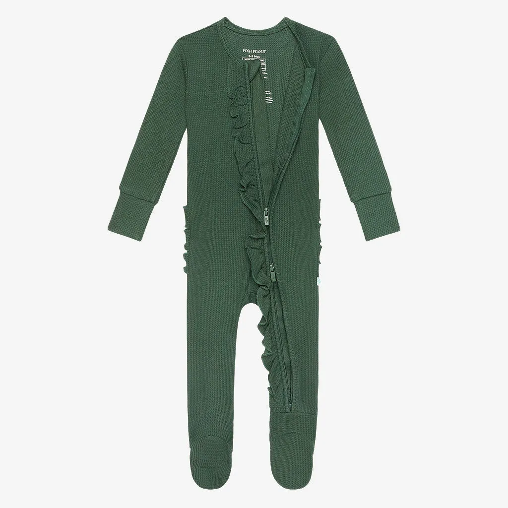 Posh Peanut Pine Waffle Ruffled Zippered Footie