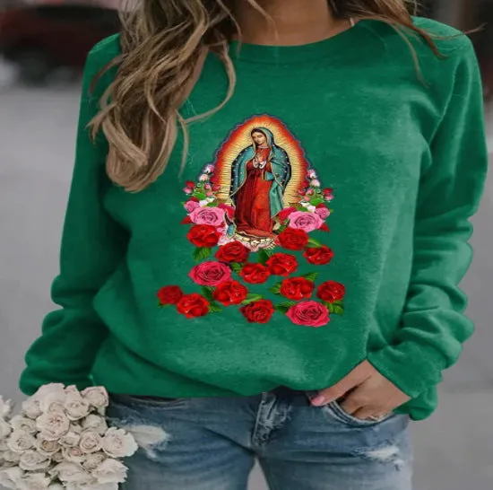 Printed Loose Round Neck Long Sleeve Sweaters Women's Clothing