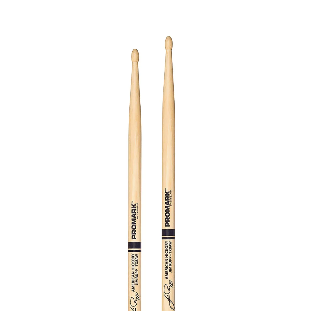 Promark TX8AW Hickory 8A Jim Rupp Drumsticks, Wood Tip