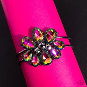 "Dauntless is More" Gunmetal & Teardrop Multi Oil Spill Rhinestones Hinge Bracelet