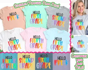 Rainbow Hello School Grade Student and Teacher Tee