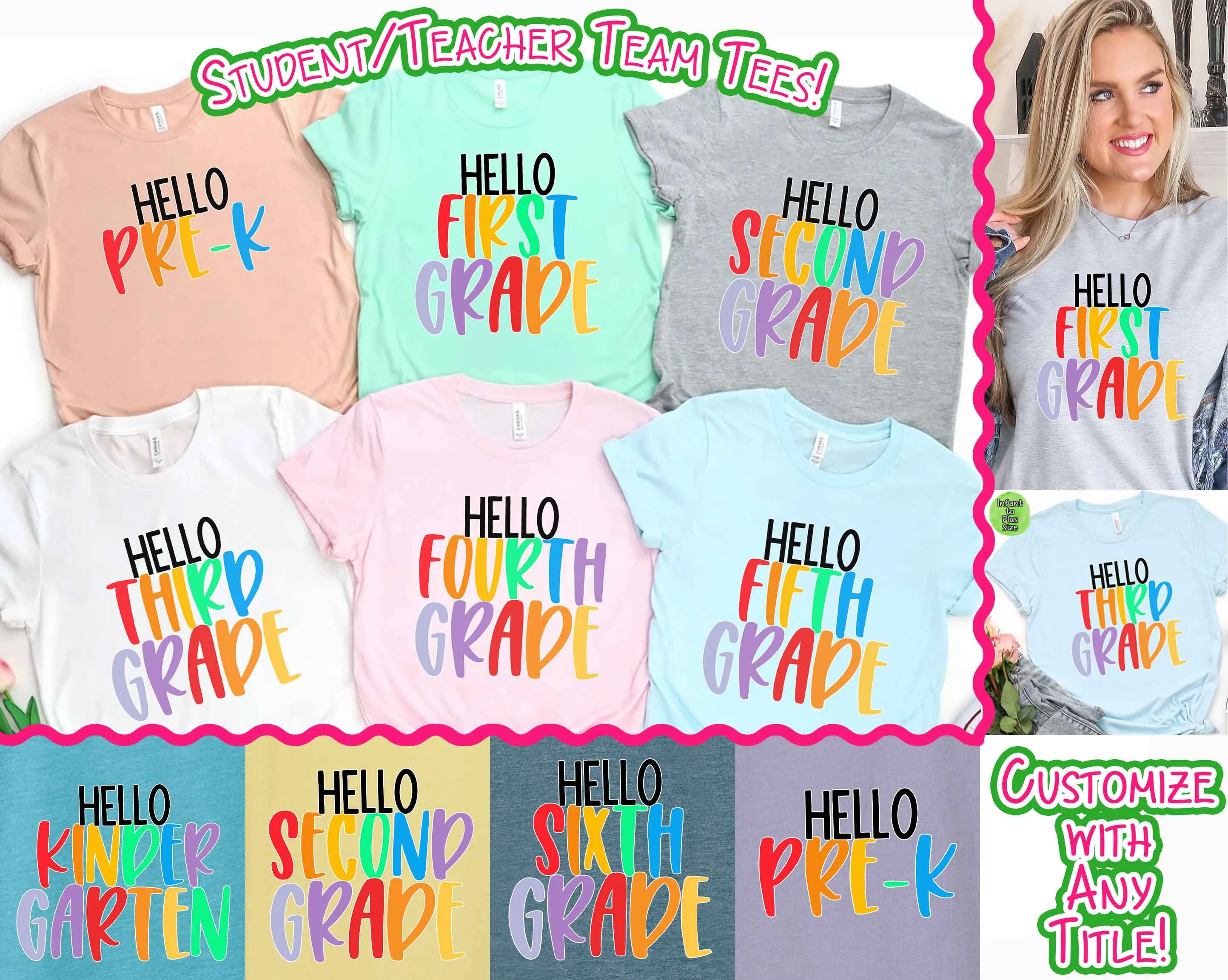 Rainbow Hello School Grade Student and Teacher Tee