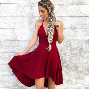 Red Spaghetti Straps High-Low Short Cheap Homecoming Dresses, TYP1003