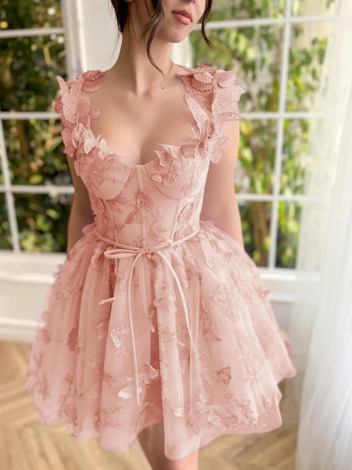 Roycebridal Natalie | Aline Short Tulle Prom Dress with 3D Butterflies