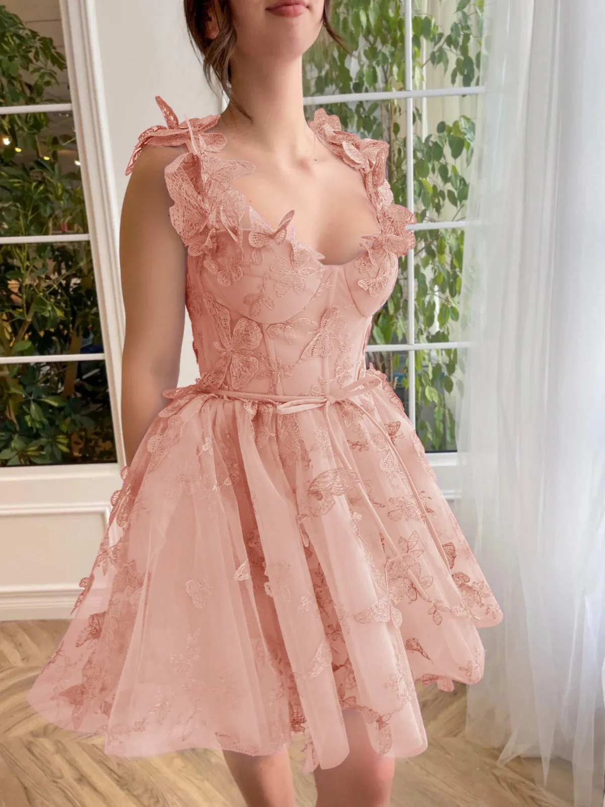 Roycebridal Natalie | Aline Short Tulle Prom Dress with 3D Butterflies