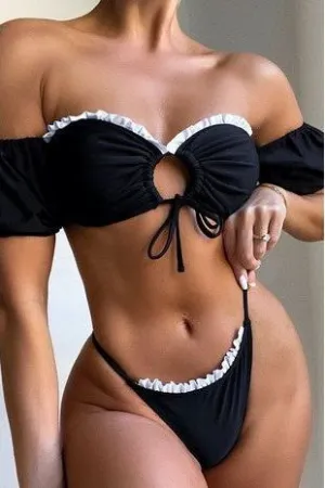 Ruffle Trim Bikini Set- Top