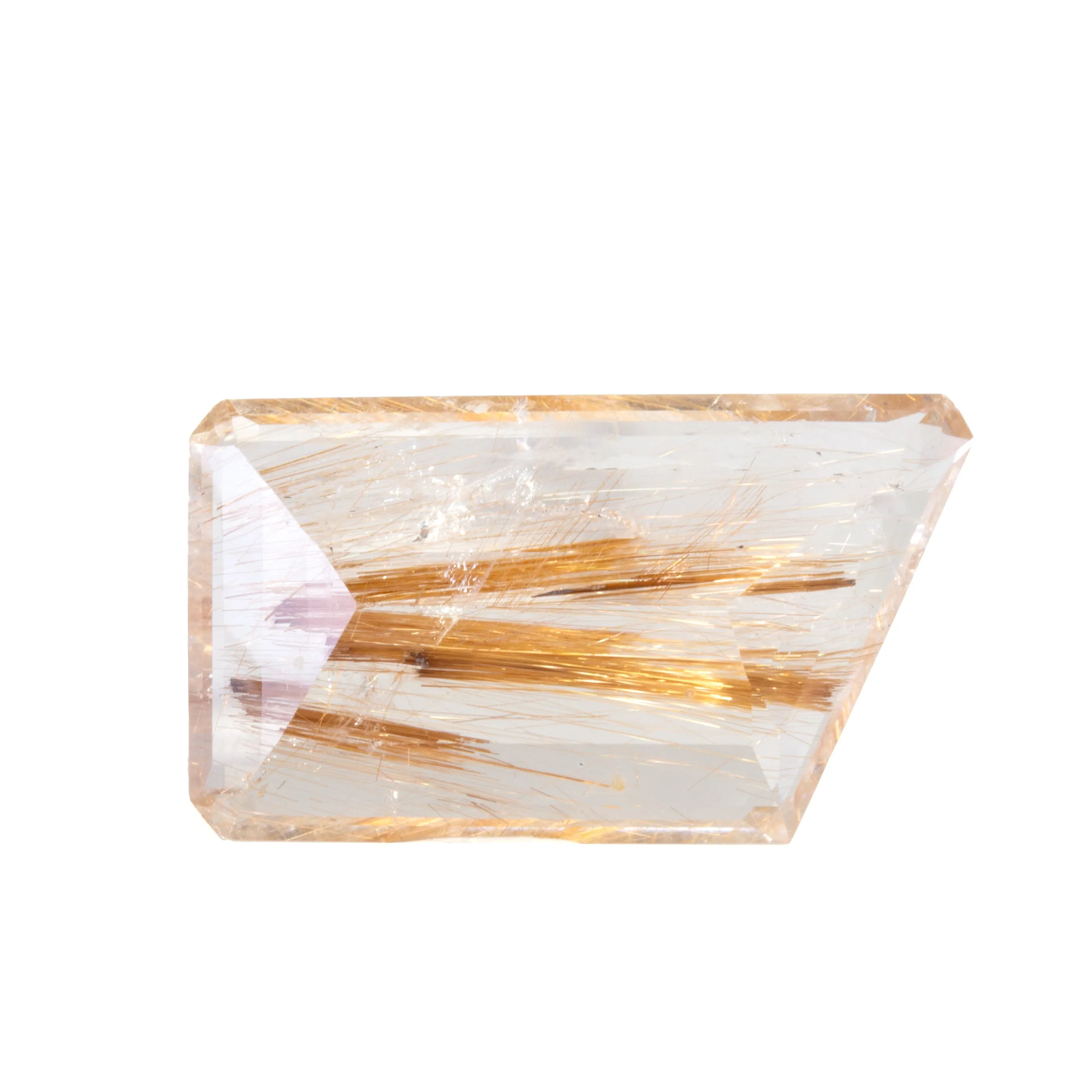 Rutilated Quartz 59.5 carat Asymmetrical Faceted Gemstone