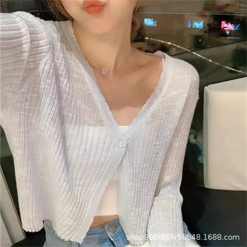 Sexy Women V Neck Button Long Sleeve Cropped Knitted Loose Sweater Tops