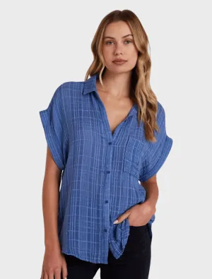 Short Sleeve Pocket Button Down - Bright Indigo