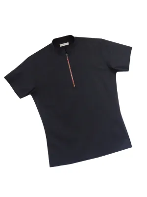 Short Sleeve Polo Shirt with Red Zipper