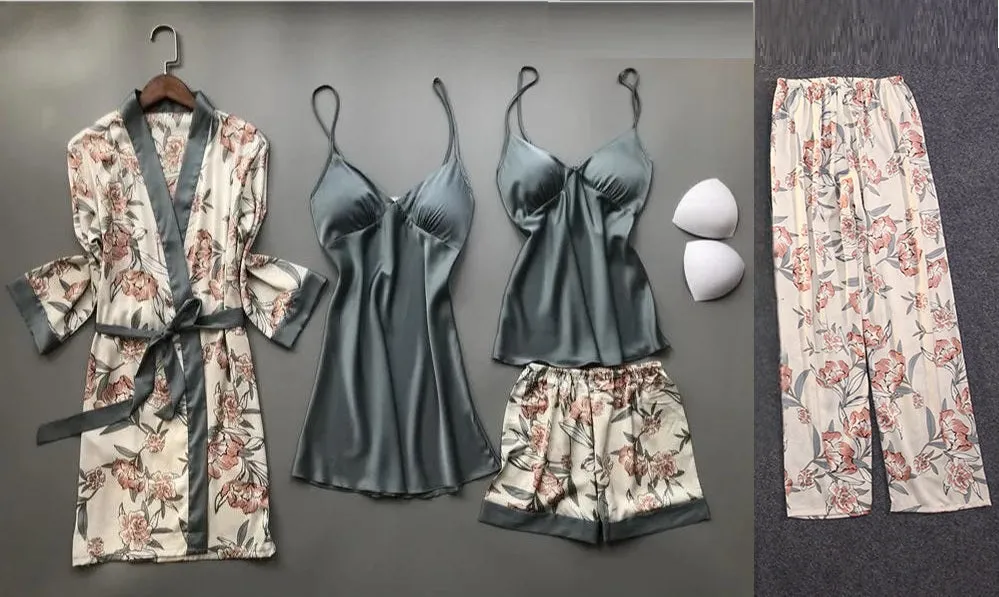 Silky Satin Pyjama Set with Removable Bra Cups