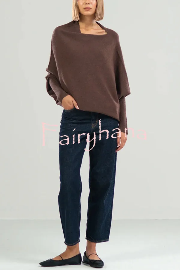 Solid Color Round Neck Long Sleeve Loose Knitted Sweater