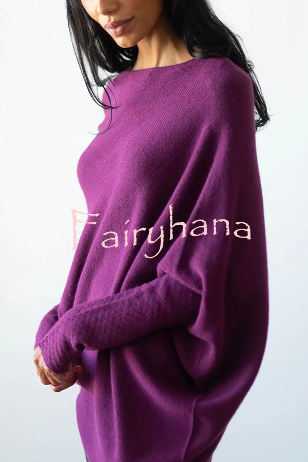 Solid Color Round Neck Long Sleeve Loose Knitted Sweater