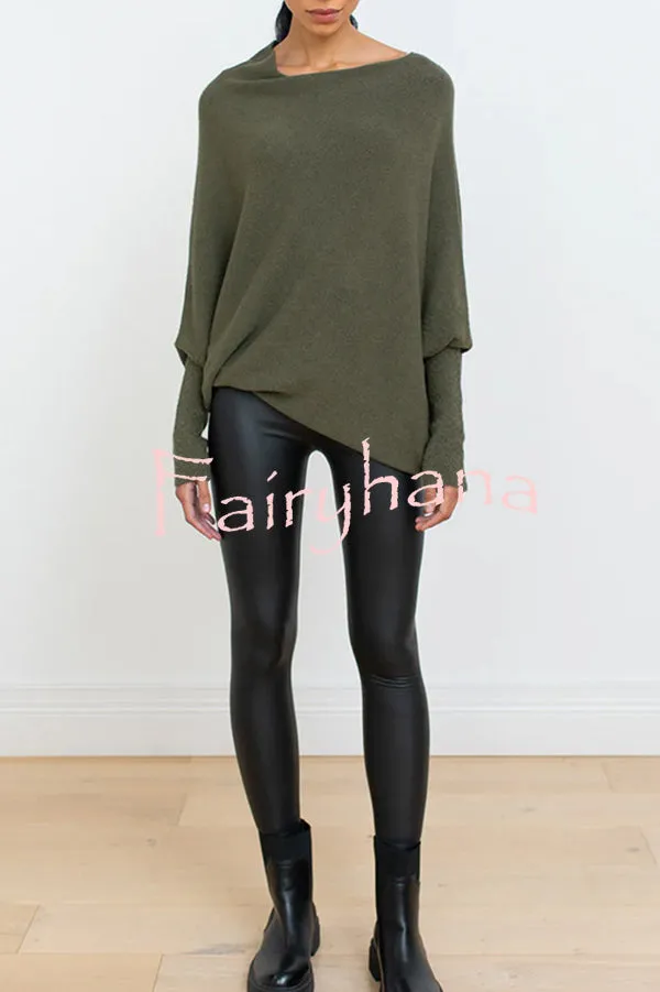 Solid Color Round Neck Long Sleeve Loose Knitted Sweater