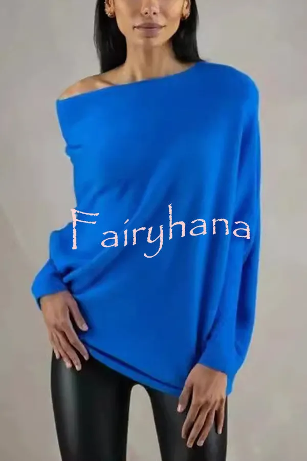 Solid Color Round Neck Long Sleeve Loose Knitted Sweater