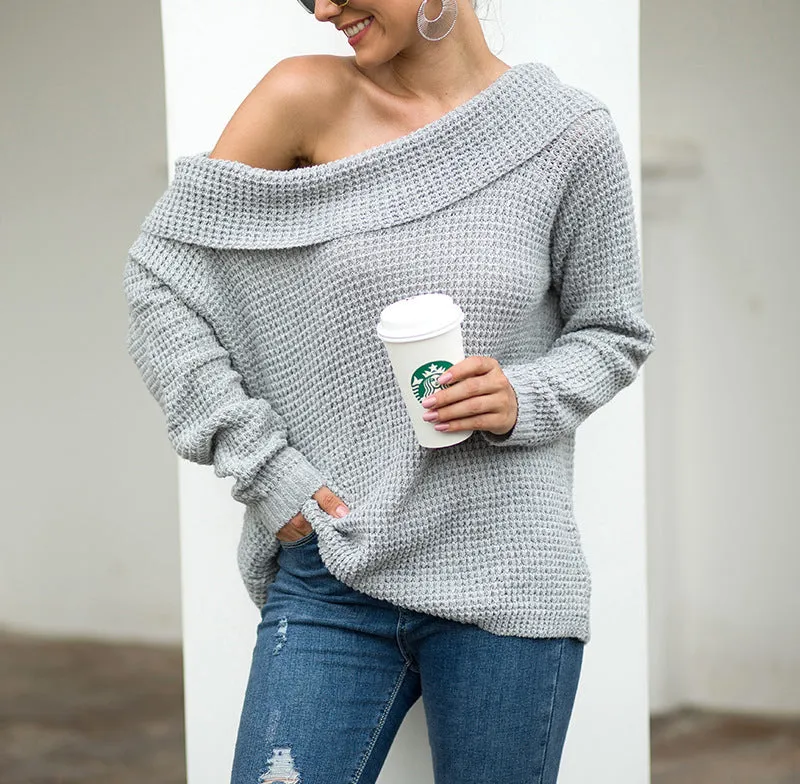 Solid Color Women's Word Collar Loose Sweater