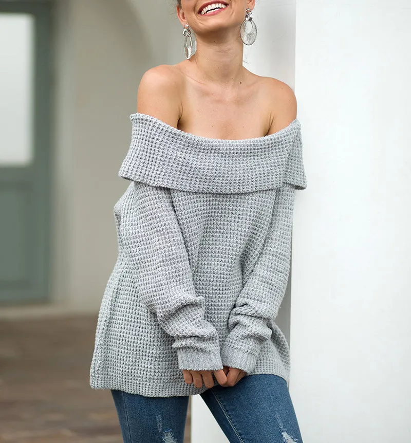 Solid Color Women's Word Collar Loose Sweater