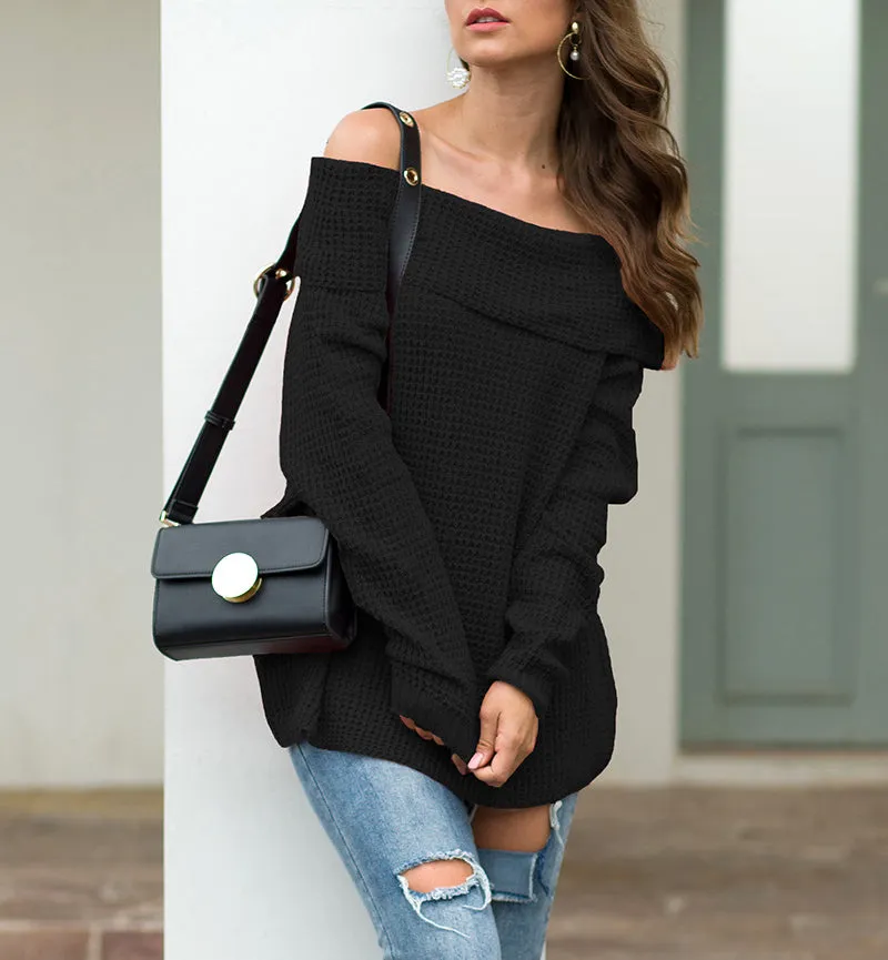 Solid Color Women's Word Collar Loose Sweater