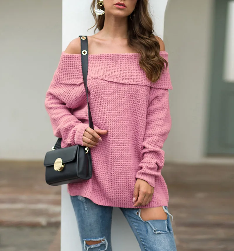 Solid Color Women's Word Collar Loose Sweater