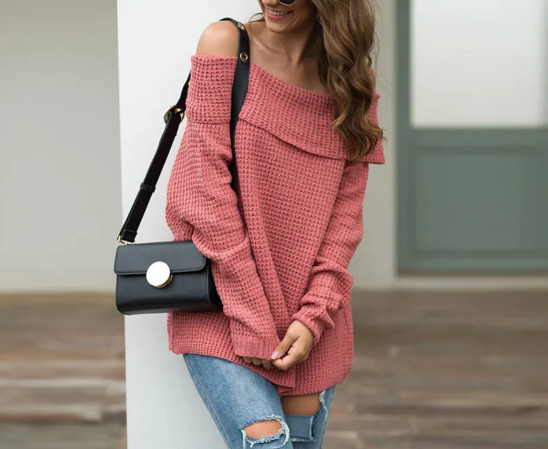 Solid Color Women's Word Collar Loose Sweater