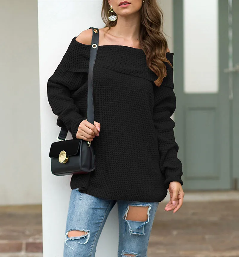 Solid Color Women's Word Collar Loose Sweater