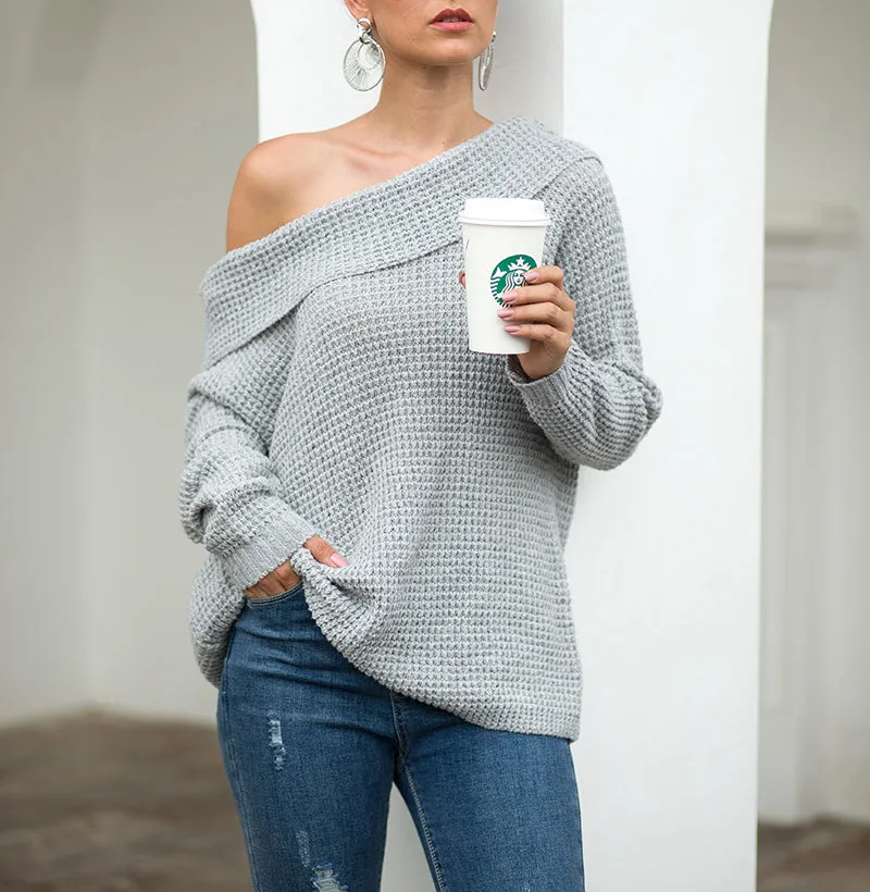 Solid Color Women's Word Collar Loose Sweater