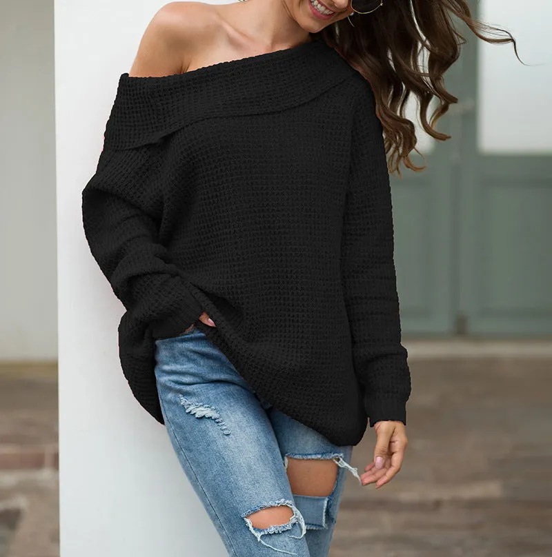 Solid Color Women's Word Collar Loose Sweater