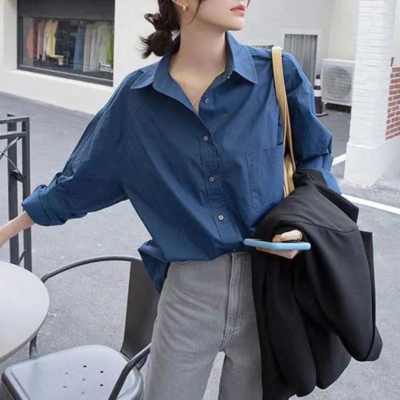 Solid Navy Blue Oversized Shirt
