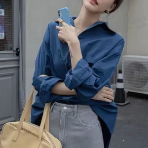 Solid Navy Blue Oversized Shirt