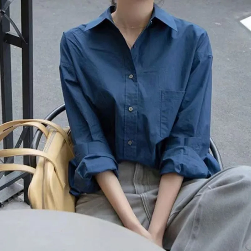 Solid Navy Blue Oversized Shirt