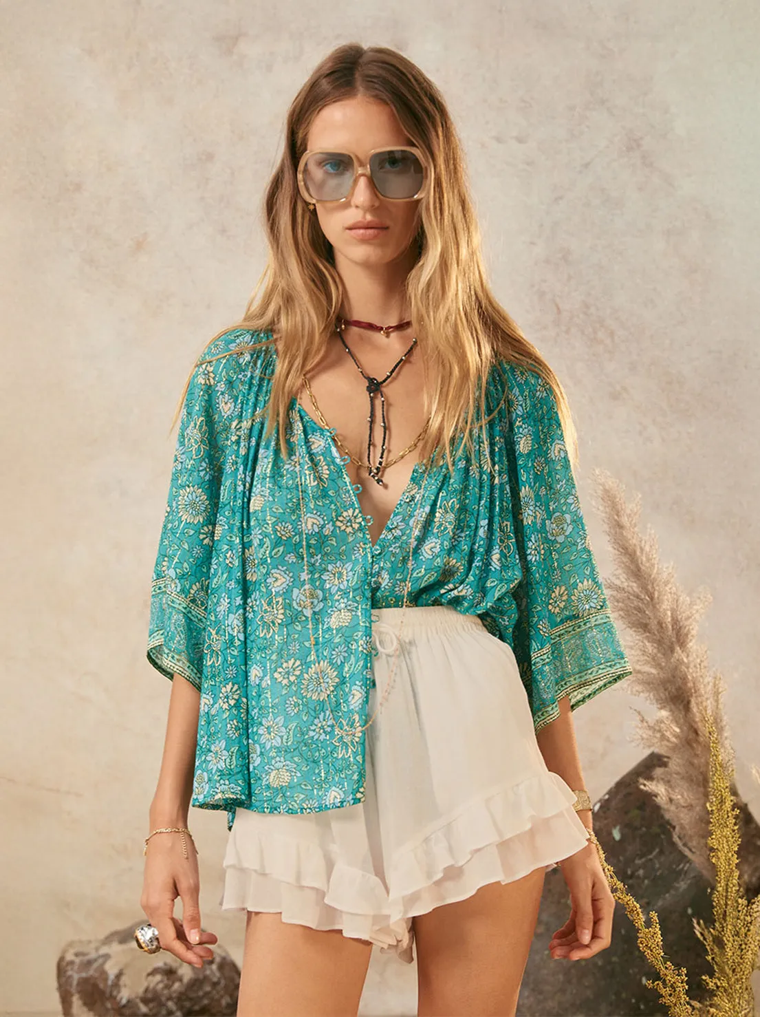 Spell - Elysian Short Sleeve Blouse - Jade