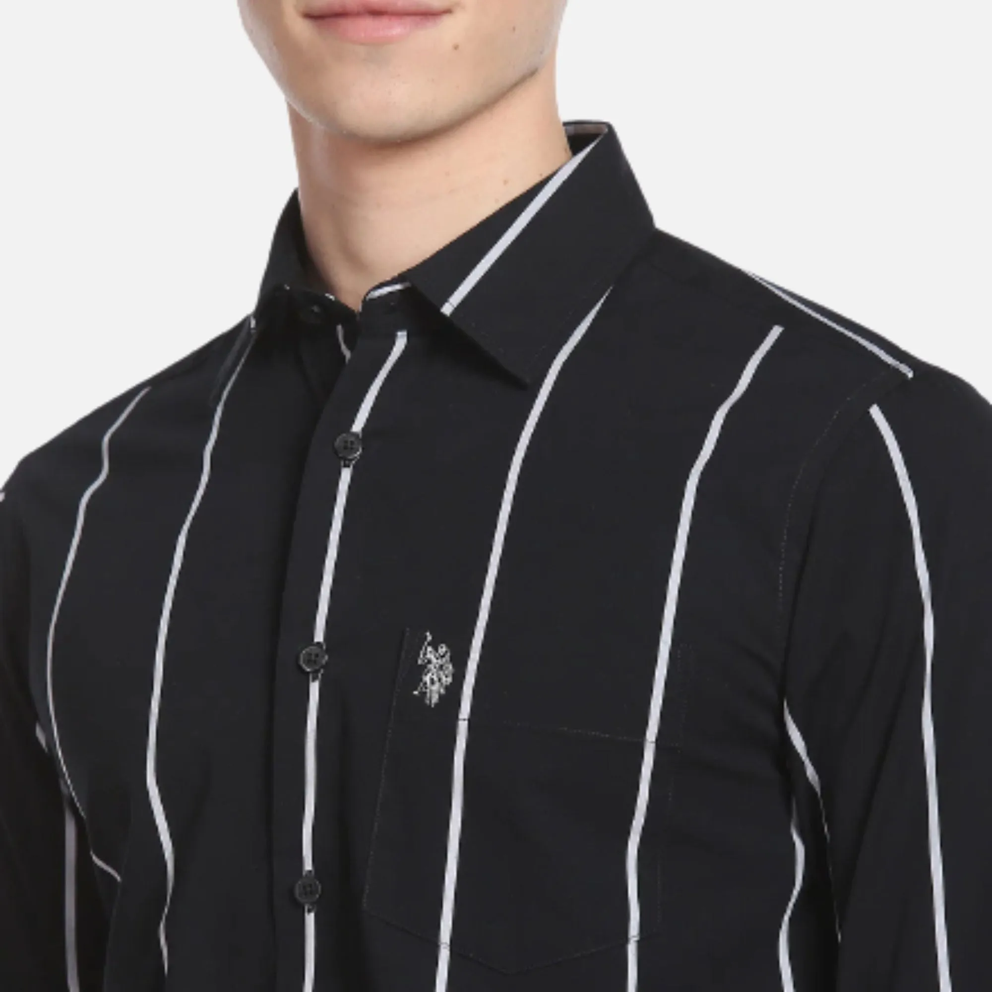 Spread Collar Vertical Striped Casual Shirt