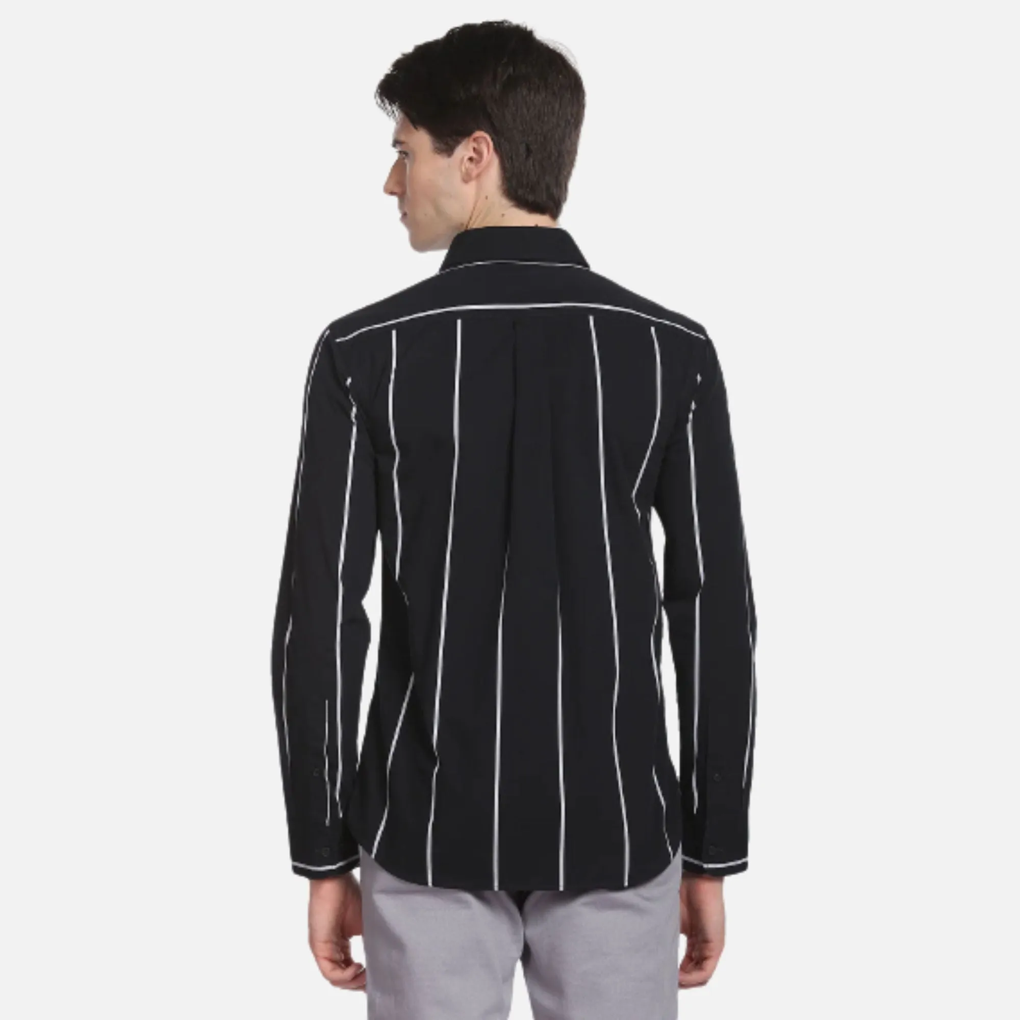 Spread Collar Vertical Striped Casual Shirt