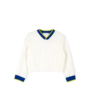 Striped Trimming V-neck Sweatshirt
