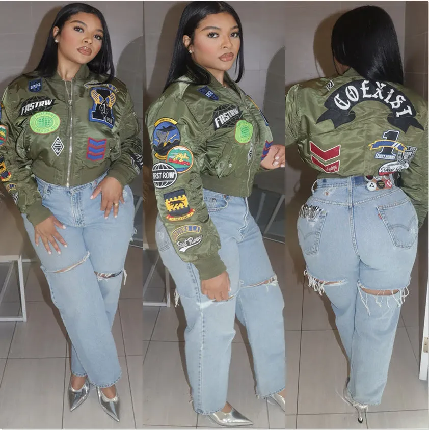 Stylish Embroidered Bomber Jacket with Casual Chic Vibes
