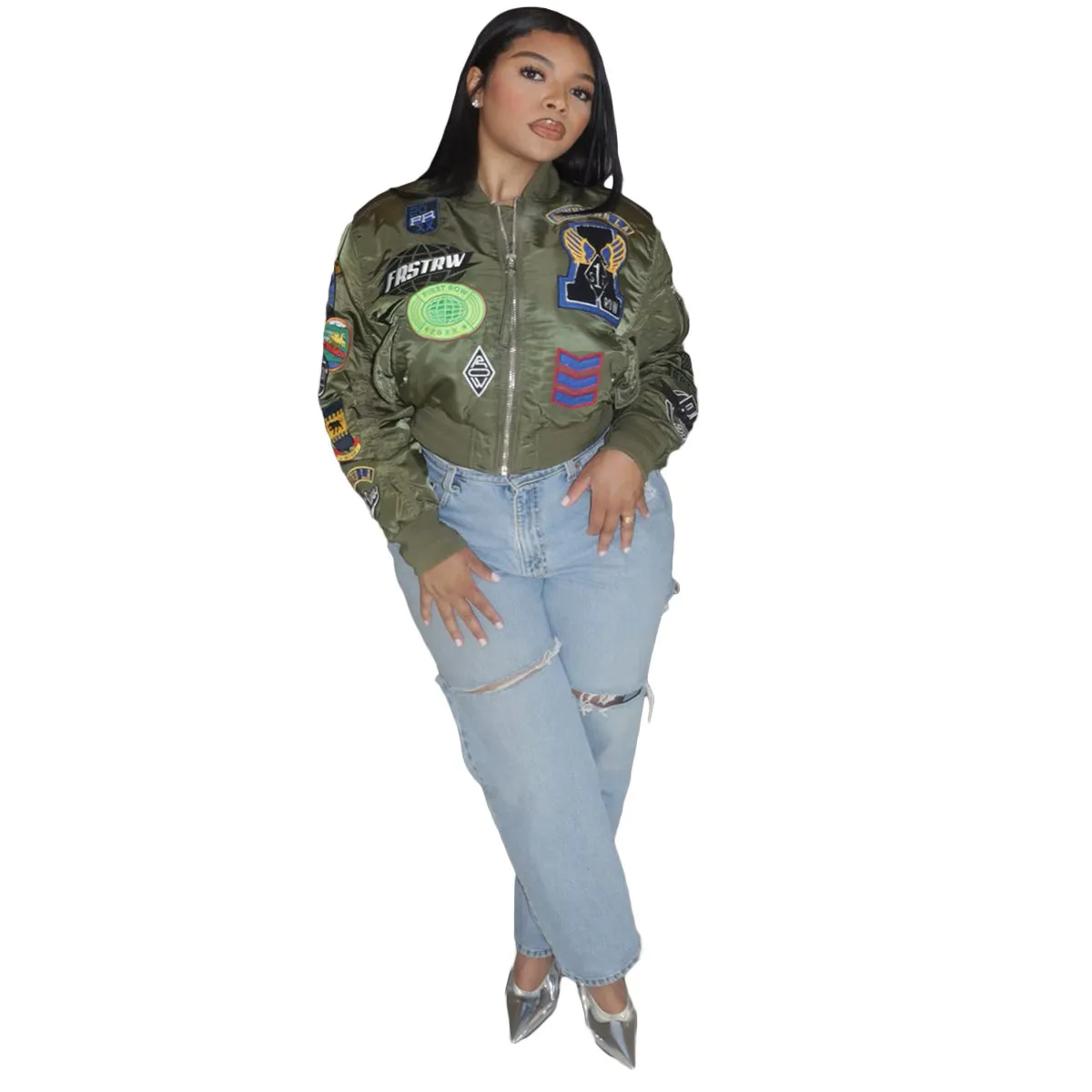 Stylish Embroidered Bomber Jacket with Casual Chic Vibes
