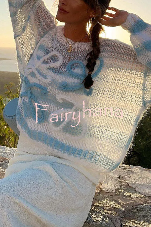 Sunset Cosy Knit Rainbow Contrast Striped Hollow Out Loose Sweater