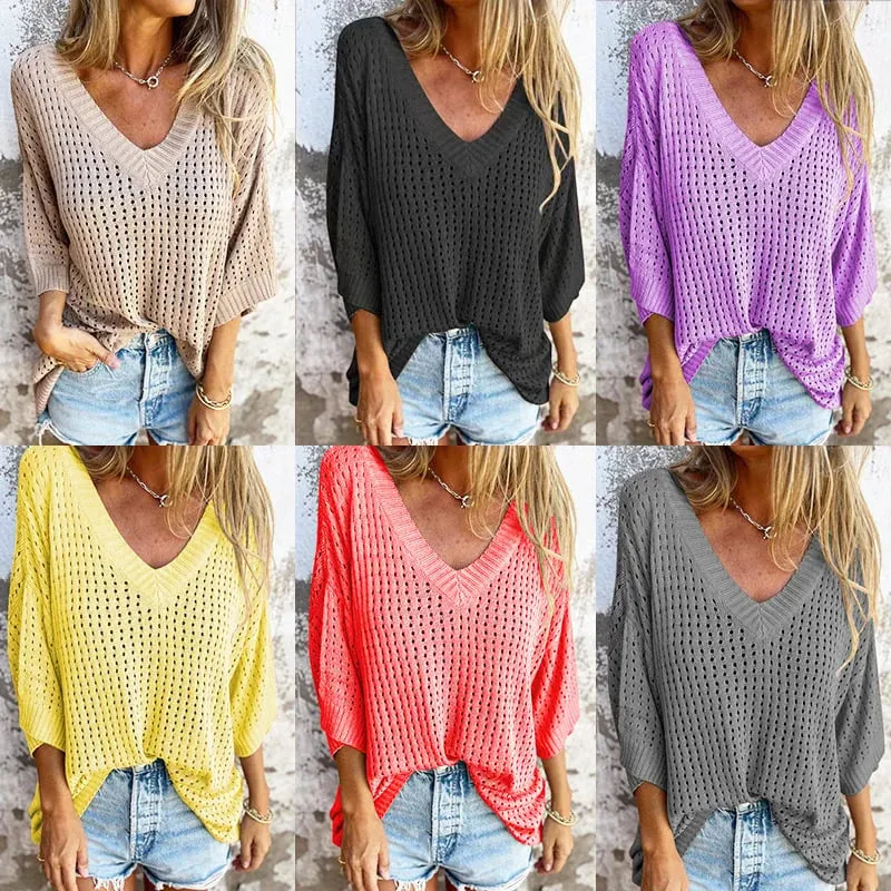 Svenja | Hollow knit top with V-neckline