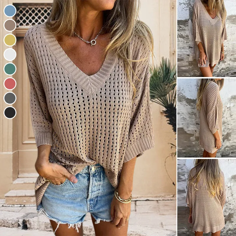 Svenja | Hollow knit top with V-neckline