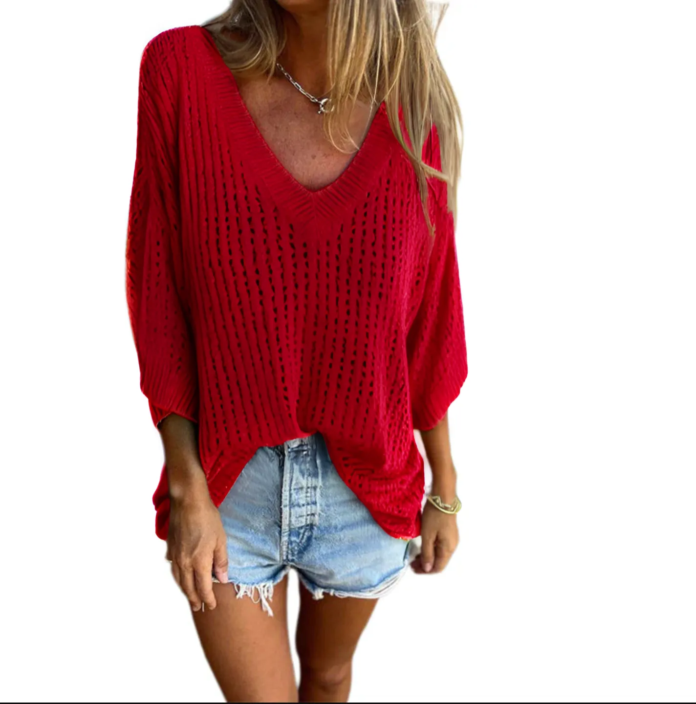 Svenja | Hollow knit top with V-neckline