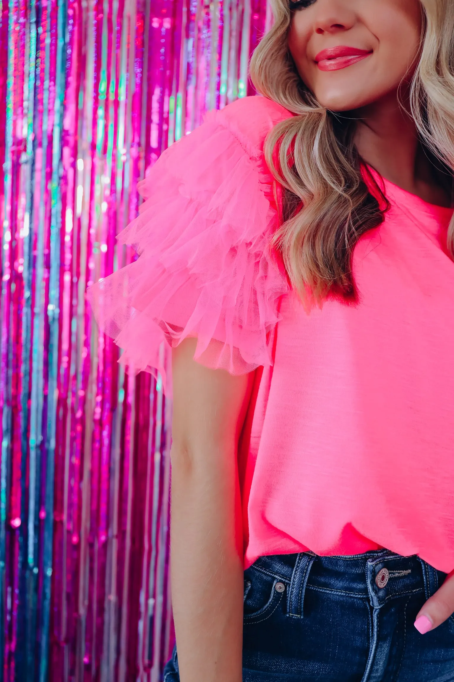 Sweet Nature Ruffle Sleeve Top - Pink