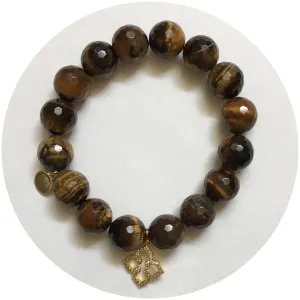 Tiger Eye with Pavé Gold Clover Pendant