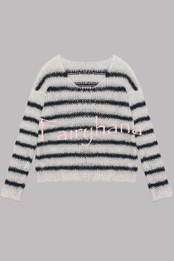 Time for Warmer Layers Fluffy Stripes Relaxed Knit Sweater