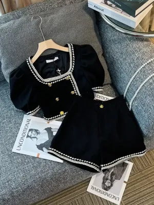 Too Chic Puff Sleeve Top and Black Short Set