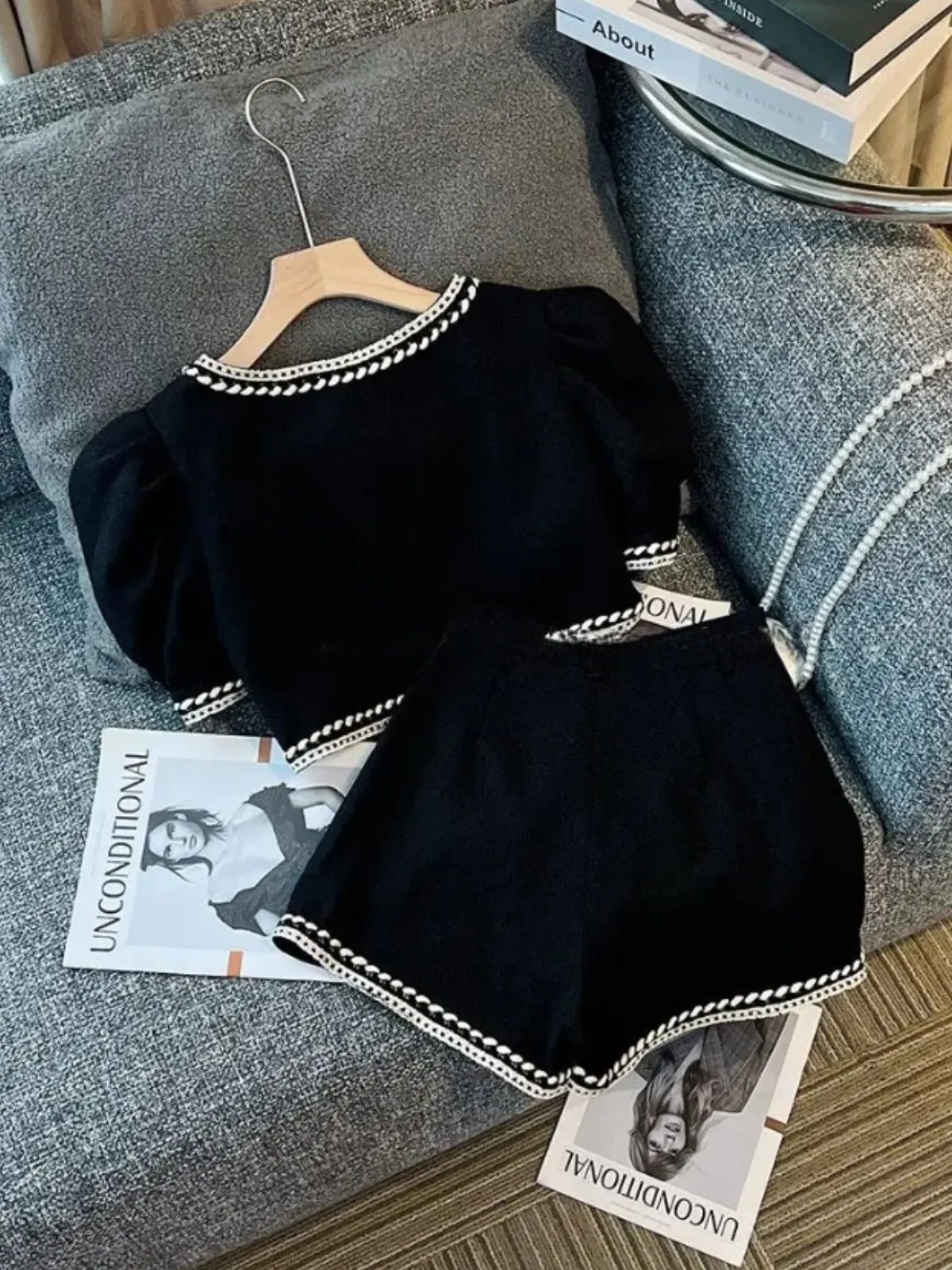 Too Chic Puff Sleeve Top and Black Short Set