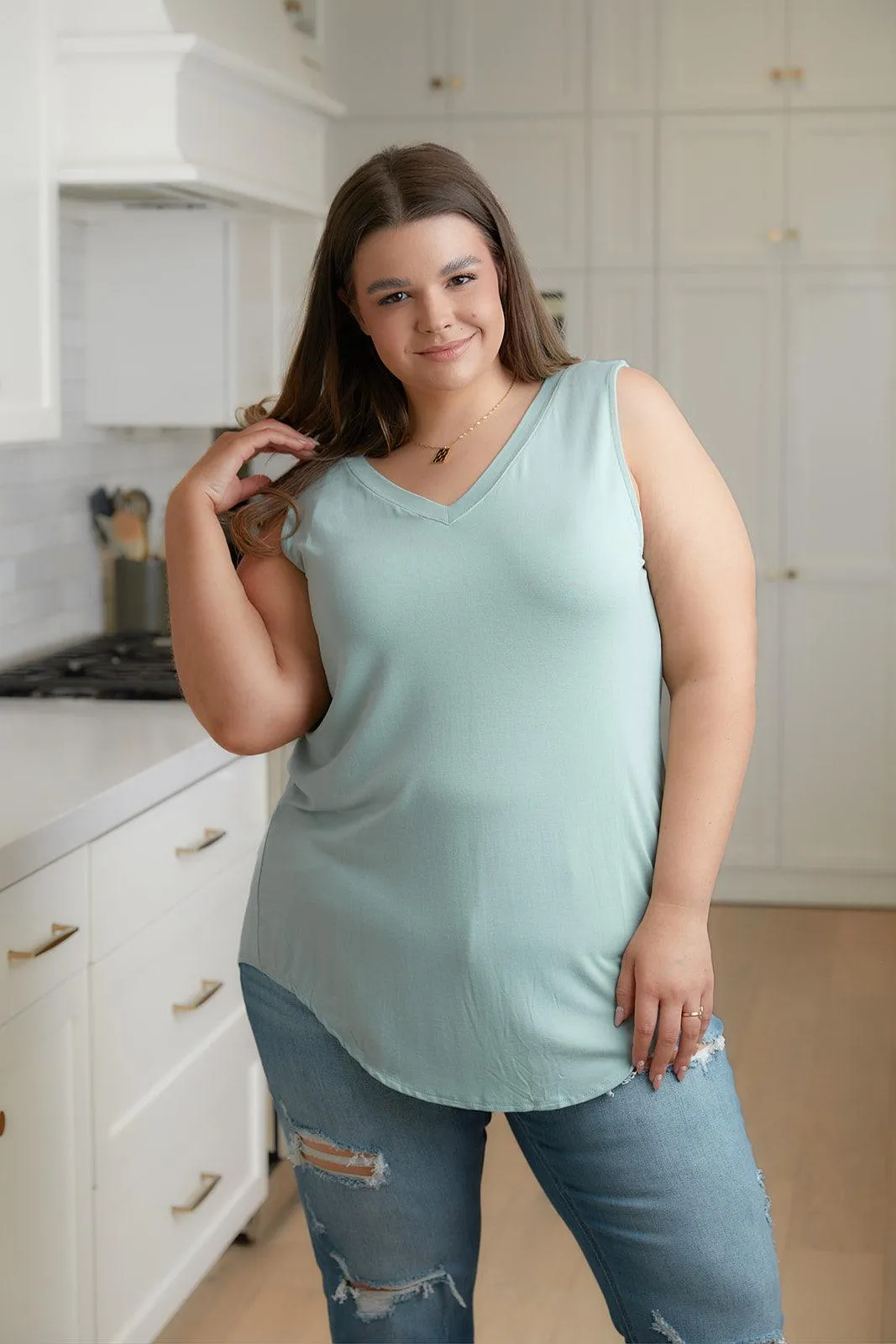 Trust Me V-Neck Tank in Dusty Green