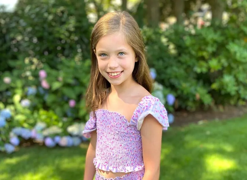 Tweenstyle by Stoopher Lavender Confetti Print Smocked Crop Top w/Flutter Sleeve