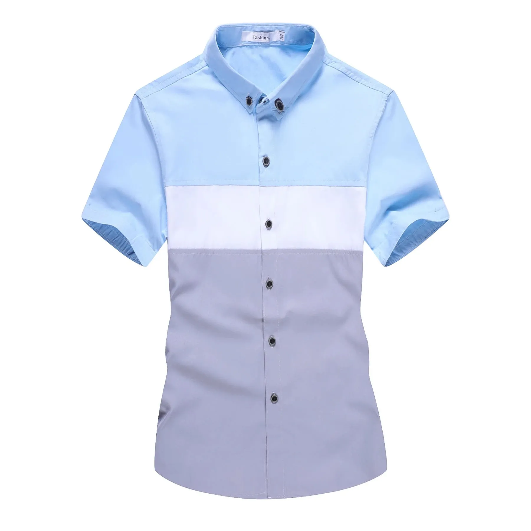 UrbanEdge - Herren Sommer Kurzarm Hemd mit Patchwork-Design