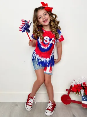 USA Fringe Top and Flag Denim Short Set