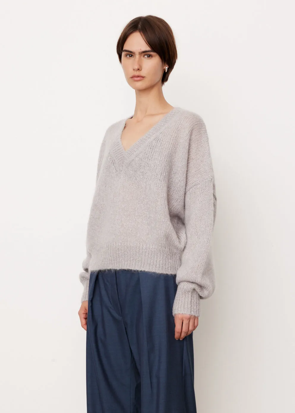 V-Neck Mohair Boxy Knit Sweater